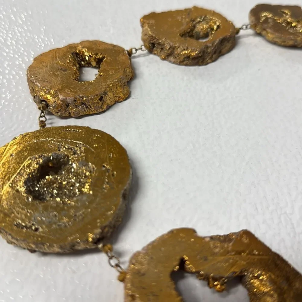 Gold Statement Necklace CHAN LUU - RARE Gold Stone Necklace - Beautiful Piece